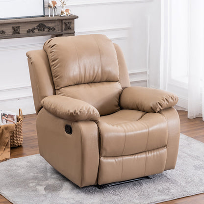 Traditional Standard Recliner Metal Indoor Swiveling Manual-Push Botton Respiratory Skin Khaki Clearhalo 'Chairs & Seating' 'furn' 'furn_recliners' 'Furniture' 'Living Room Furniture' 'Recliners' 7305823
