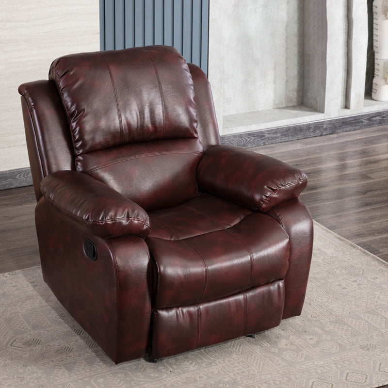Traditional Standard Recliner Metal Indoor Swiveling Manual-Push Botton Respiratory Skin Reddish Brown Clearhalo 'Chairs & Seating' 'furn' 'furn_recliners' 'Furniture' 'Living Room Furniture' 'Recliners' 7305824