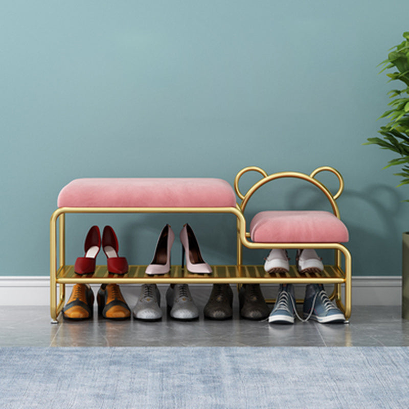 Modern Entryway Bench Cushioned Metal Seating Bench , 12.5 Inch W 39"L x 13"W x 18"H Pink Gold Clearhalo 'Benches' 'Chairs & Seating' 'furn' 'furn_benches' 'Furniture' 'Living Room Furniture' 7306981