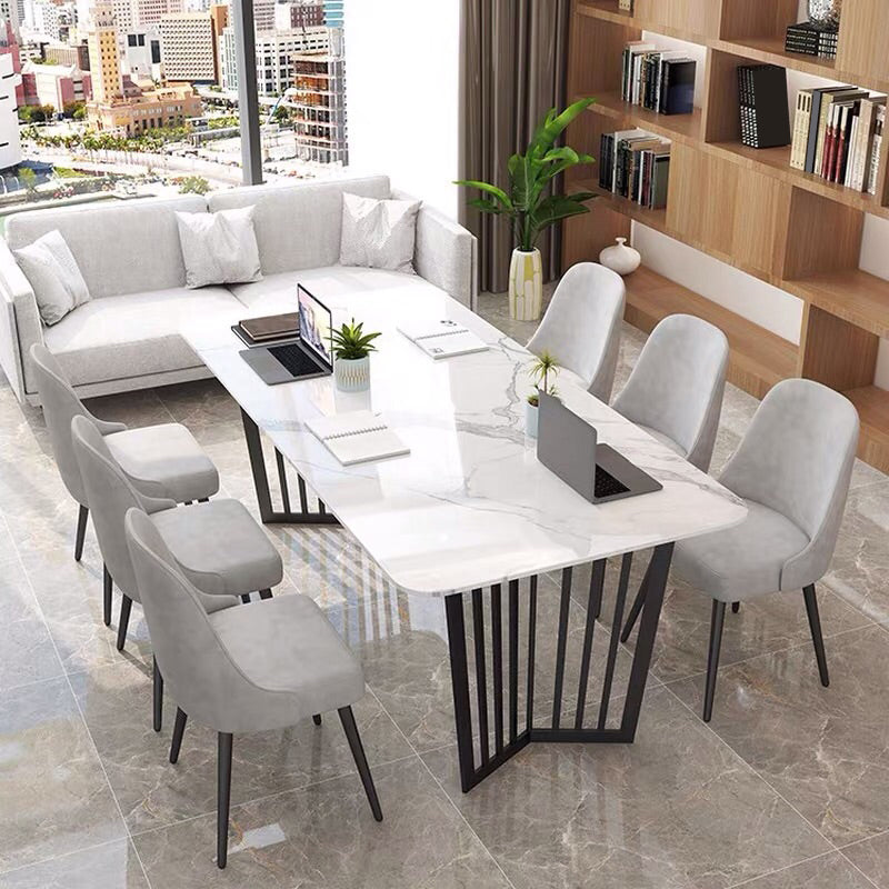 Rectangular Shaped Conference Table 2 Legs Writing Desk in White Clearhalo 'furn' 'furn_office_desk' 'Furniture' 'Office Desks' 'Office Furniture' 'office_desk' 7309415