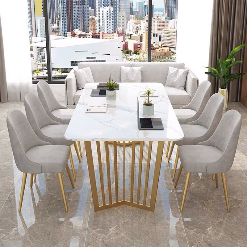 Rectangular Shaped Conference Table 2 Legs Writing Desk in White Clearhalo 'furn' 'furn_office_desk' 'Furniture' 'Office Desks' 'Office Furniture' 'office_desk' 7309416