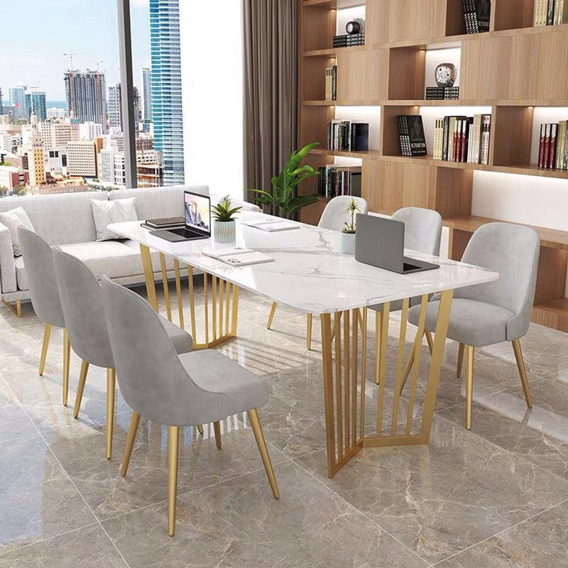 Rectangular Shaped Conference Table 2 Legs Writing Desk in White Clearhalo 'furn' 'furn_office_desk' 'Furniture' 'Office Desks' 'Office Furniture' 'office_desk' 7309423