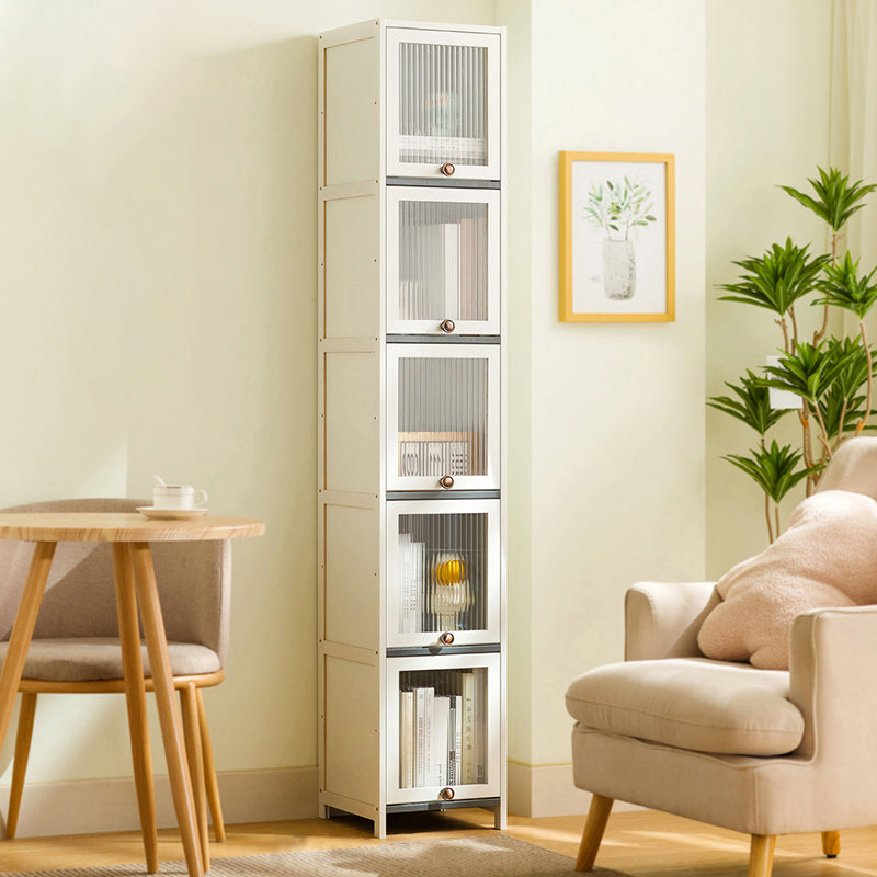 Contemporary White Wood Storage Cabinet Knobs Rectangle Storage Cabinet 12"L x 13"W x 68"H Clearhalo 'Cabinets & Chests' 'cabinets_chests' 'furn' 'furn_cabinets_chests' 'Furniture' 'Living Room Furniture' 7309578