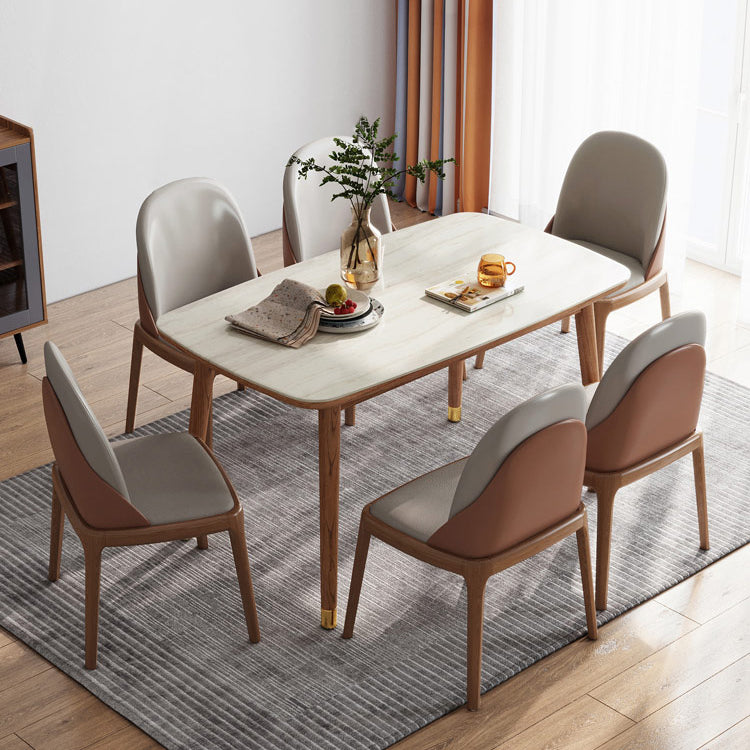 White Dinette Table with Wood Legs Modern Dining Table for Kitchen Clearhalo 'Dining Tables & Seating' 'Dining Tables' 'dining_table' 'furn' 'furn_dining_table' 'Furniture' 'Kitchen & Dining Furniture' 7309795