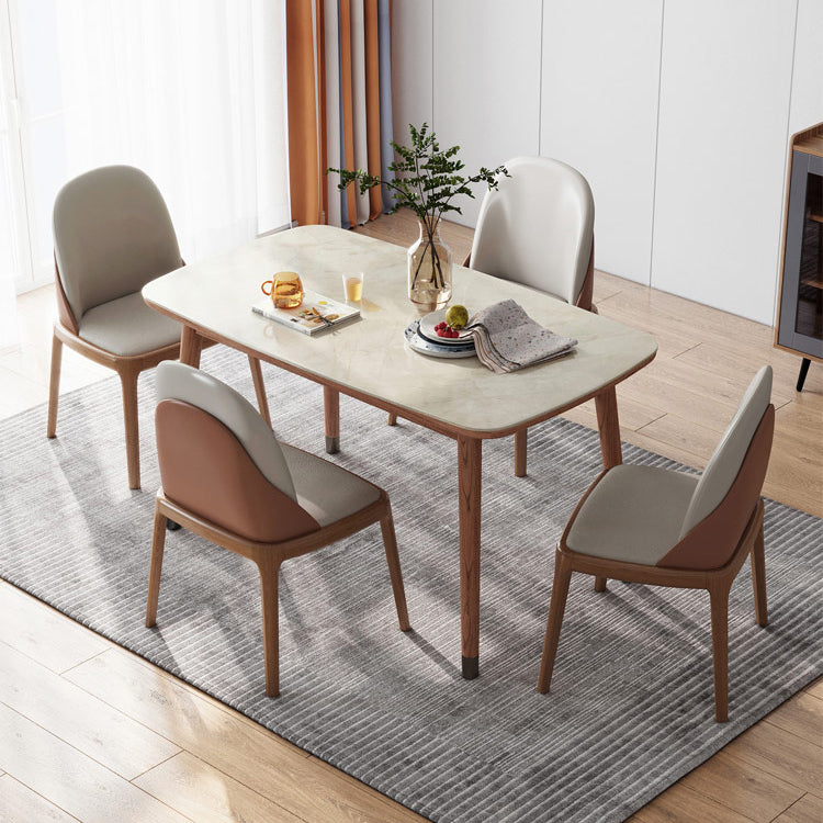 White Dinette Table with Wood Legs Modern Dining Table for Kitchen Clearhalo 'Dining Tables & Seating' 'Dining Tables' 'dining_table' 'furn' 'furn_dining_table' 'Furniture' 'Kitchen & Dining Furniture' 7309796