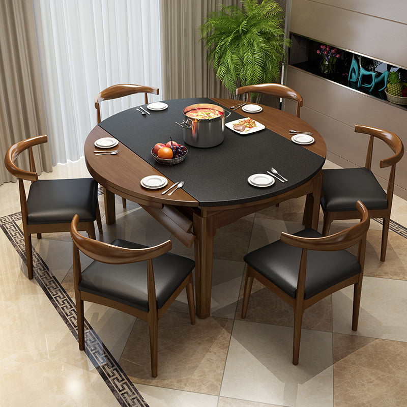 Kitchen Contemporary Dinner Table 4 Legs Extendable Dining Table Brown-Black Without Chairs Clearhalo 'Dining Tables & Seating' 'Dining Tables' 'dining_table' 'furn' 'furn_dining_table' 'Furniture' 'Kitchen & Dining Furniture' 7309821