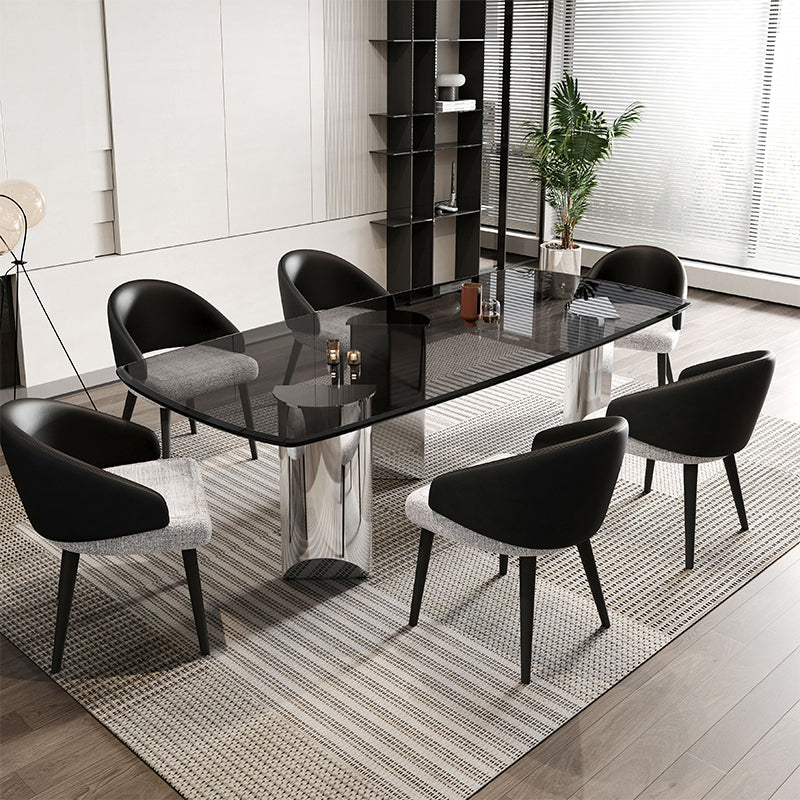 Contemporary Kitchen Dinner Table Rectangle  Glass Top Dining Table