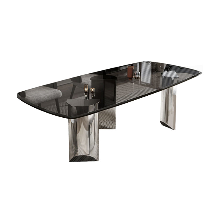 Contemporary Kitchen Dinner Table Rectangle  Glass Top Dining Table