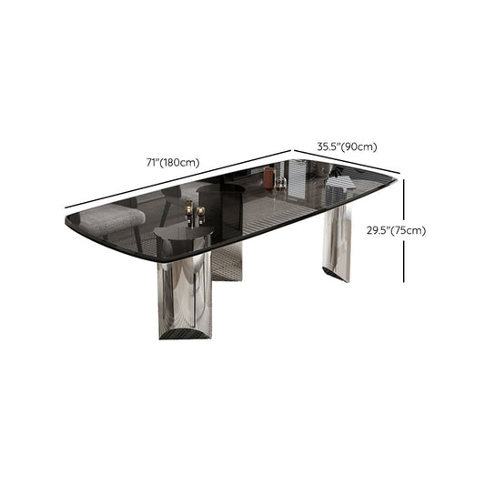 Contemporary Kitchen Dinner Table Rectangle Glass Top Dining Table Clearhalo 'Dining Tables & Seating' 'Dining Tables' 'dining_table' 'furn' 'furn_dining_table' 'Furniture' 'Kitchen & Dining Furniture' 7309890