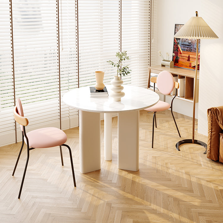 Scandinavian Round Cream White Dining Table for 2-4 People Artificial Wood Table Top with Tripod Leg Wood Clearhalo 'Dining Tables & Seating' 'Dining Tables' 'dining_table' 'furn' 'furn_dining_table' 'Furniture' 'Kitchen & Dining Furniture' 7309895