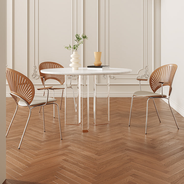 Scandinavian Round Cream White Dining Table for 2-4 People Artificial Wood Table Top with Tripod Leg Plastic Acrylic Clearhalo 'Dining Tables & Seating' 'Dining Tables' 'dining_table' 'furn' 'furn_dining_table' 'Furniture' 'Kitchen & Dining Furniture' 7309896