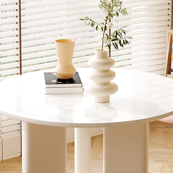 Scandinavian Round Cream White Dining Table for 2-4 People Artificial Wood Table Top with Tripod Leg Clearhalo 'Dining Tables & Seating' 'Dining Tables' 'dining_table' 'furn' 'furn_dining_table' 'Furniture' 'Kitchen & Dining Furniture' 7309899