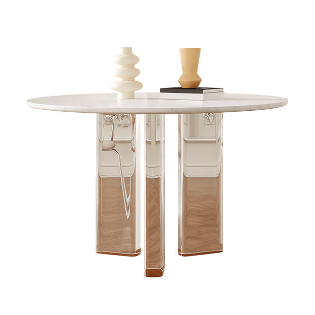 Scandinavian Round Cream White Dining Table for 2-4 People Artificial Wood Table Top with Tripod Leg Plastic Acrylic 55.1"L x 55.1"W x 29.5"H Clearhalo 'Dining Tables & Seating' 'Dining Tables' 'dining_table' 'furn' 'furn_dining_table' 'Furniture' 'Kitchen & Dining Furniture' 7309903