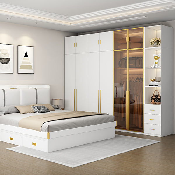 Modern White Wood Frame Wardrobe Armoire Freestanding Wardrobe with Soft Close Drawers Clearhalo 'Armoires & Wardrobes' 'armoires_wardrobes' 'Bedroom Furniture' 'furn' 'furn_armoires_wardrobes' 'Furniture' 7310477
