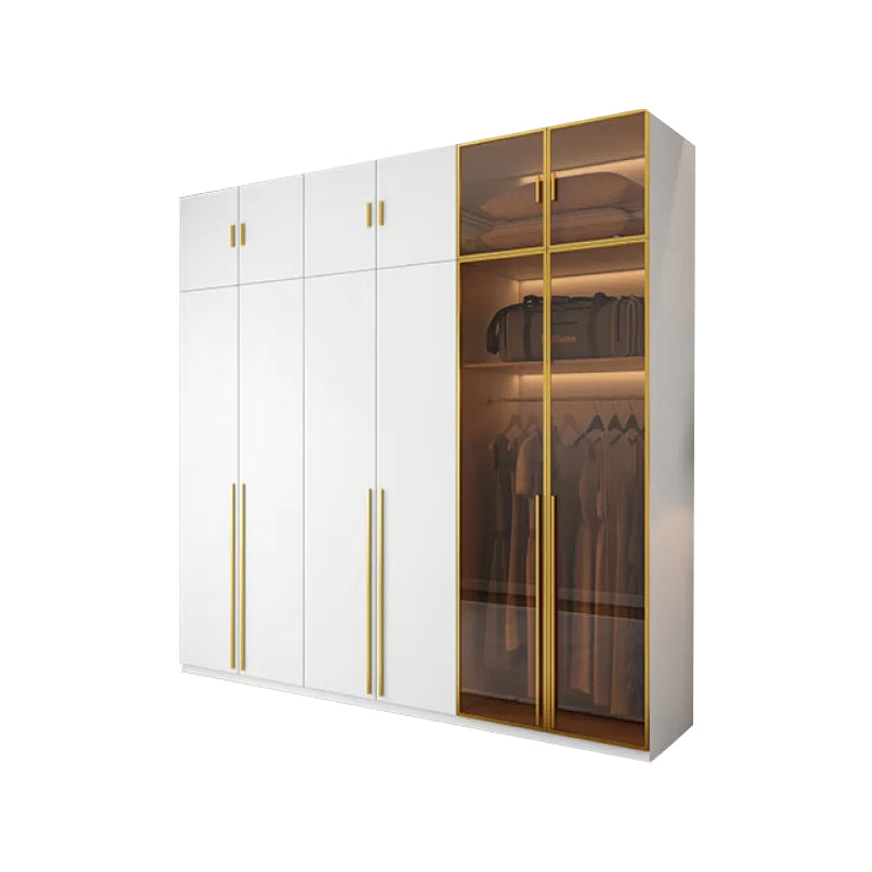 Modern White Wood Frame Wardrobe Armoire Freestanding Wardrobe with Soft Close Drawers Armoire with Top Cabinet 95"L x 24"W x 83"H Clearhalo 'Armoires & Wardrobes' 'armoires_wardrobes' 'Bedroom Furniture' 'furn' 'furn_armoires_wardrobes' 'Furniture' 7310484