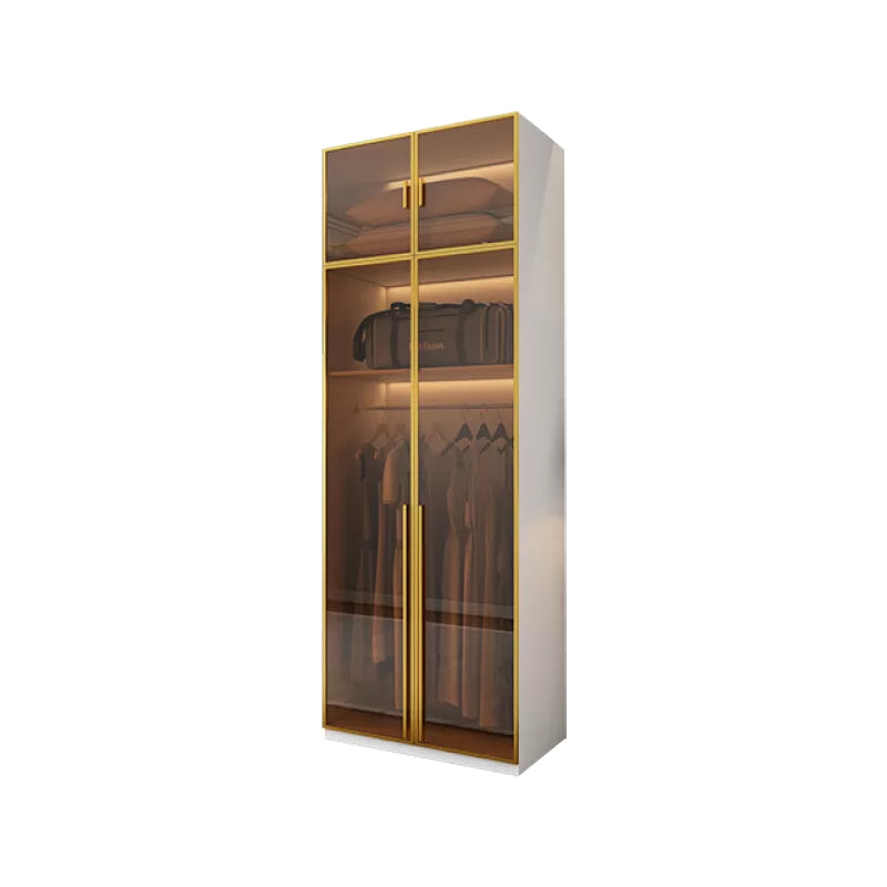 Modern White Wood Frame Wardrobe Armoire Freestanding Wardrobe with Soft Close Drawers Armoire with Top Cabinet 31.5"L x 23.5"W x 83"H Clearhalo 'Armoires & Wardrobes' 'armoires_wardrobes' 'Bedroom Furniture' 'furn' 'furn_armoires_wardrobes' 'Furniture' 7310486