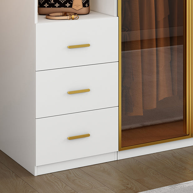 Modern White Wood Frame Wardrobe Armoire Freestanding Wardrobe with Soft Close Drawers Clearhalo 'Armoires & Wardrobes' 'armoires_wardrobes' 'Bedroom Furniture' 'furn' 'furn_armoires_wardrobes' 'Furniture' 7310487