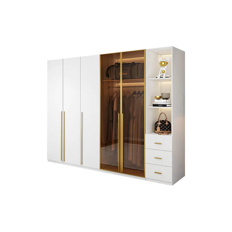 Modern White Wood Frame Wardrobe Armoire Freestanding Wardrobe with Soft Close Drawers Armoire with Side Cabinet 79"L x 24"W x 83"H Clearhalo 'Armoires & Wardrobes' 'armoires_wardrobes' 'Bedroom Furniture' 'furn' 'furn_armoires_wardrobes' 'Furniture' 7310488