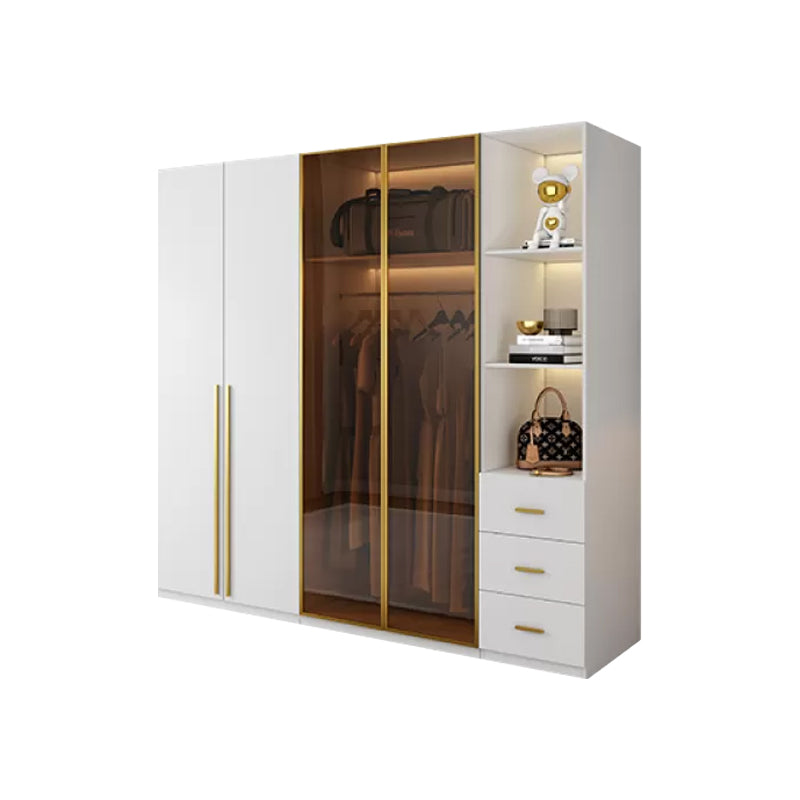 Modern White Wood Frame Wardrobe Armoire Freestanding Wardrobe with Soft Close Drawers Armoire with Side Cabinet 63"L x 24"W x 83"H Clearhalo 'Armoires & Wardrobes' 'armoires_wardrobes' 'Bedroom Furniture' 'furn' 'furn_armoires_wardrobes' 'Furniture' 7310490