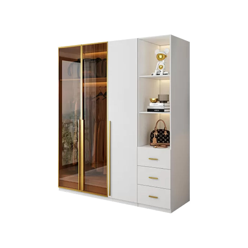 Modern White Wood Frame Wardrobe Armoire Freestanding Wardrobe with Soft Close Drawers Armoire with Side Cabinet 47"L x 24"W x 83"H Clearhalo 'Armoires & Wardrobes' 'armoires_wardrobes' 'Bedroom Furniture' 'furn' 'furn_armoires_wardrobes' 'Furniture' 7310491