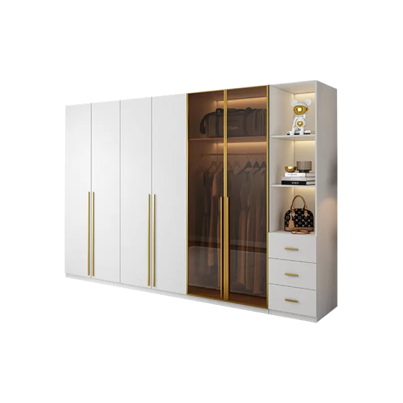 Modern White Wood Frame Wardrobe Armoire Freestanding Wardrobe with Soft Close Drawers Armoire with Side Cabinet 95"L x 24"W x 83"H Clearhalo 'Armoires & Wardrobes' 'armoires_wardrobes' 'Bedroom Furniture' 'furn' 'furn_armoires_wardrobes' 'Furniture' 7310492