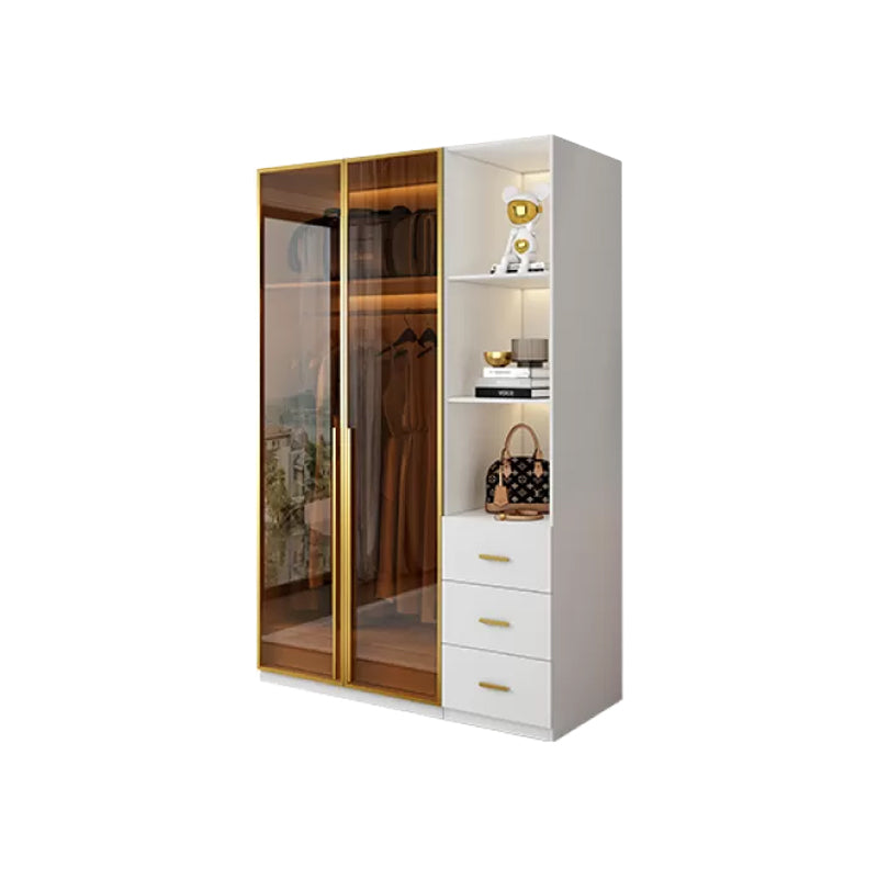 Modern White Wood Frame Wardrobe Armoire Freestanding Wardrobe with Soft Close Drawers Armoire with Side Cabinet 31.5"L x 23.5"W x 83"H Clearhalo 'Armoires & Wardrobes' 'armoires_wardrobes' 'Bedroom Furniture' 'furn' 'furn_armoires_wardrobes' 'Furniture' 7310493