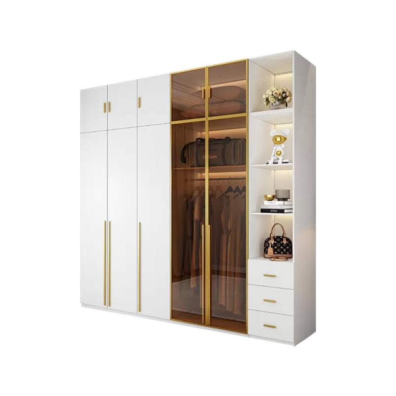 Modern White Wood Frame Wardrobe Armoire Freestanding Wardrobe with Soft Close Drawers Armoire & Side Cabinet & Top Cabinet 79"L x 24"W x 83"H Clearhalo 'Armoires & Wardrobes' 'armoires_wardrobes' 'Bedroom Furniture' 'furn' 'furn_armoires_wardrobes' 'Furniture' 7310494