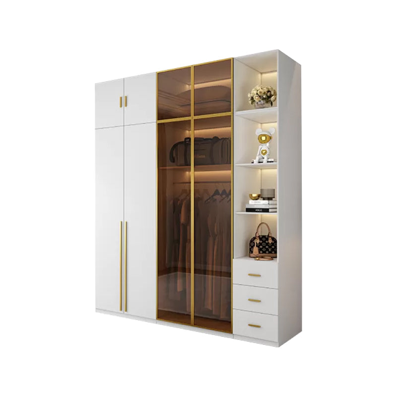 Modern White Wood Frame Wardrobe Armoire Freestanding Wardrobe with Soft Close Drawers Armoire & Side Cabinet & Top Cabinet 63"L x 24"W x 83"H Clearhalo 'Armoires & Wardrobes' 'armoires_wardrobes' 'Bedroom Furniture' 'furn' 'furn_armoires_wardrobes' 'Furniture' 7310495