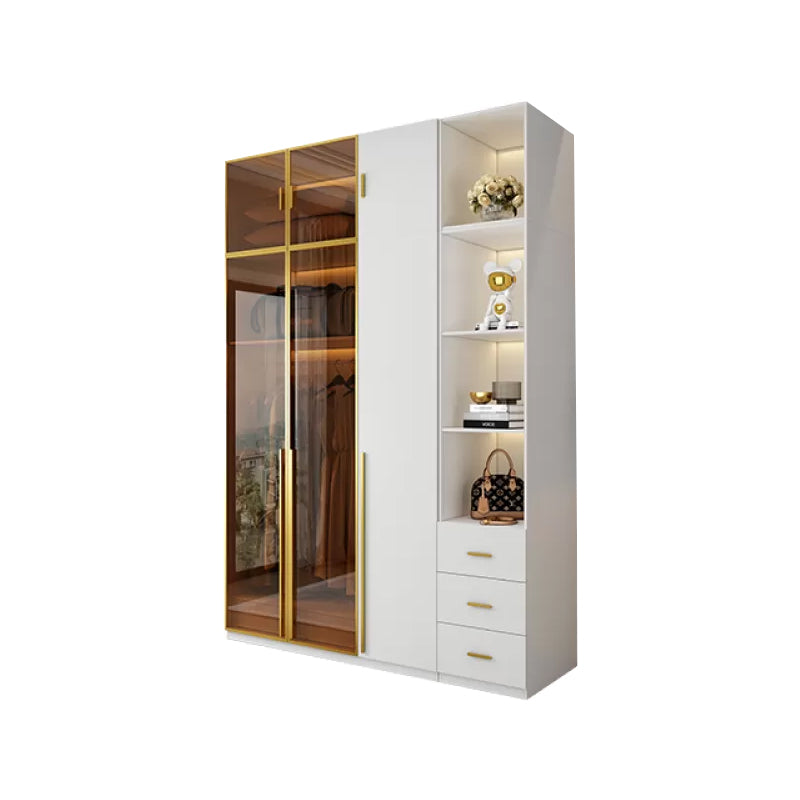 Modern White Wood Frame Wardrobe Armoire Freestanding Wardrobe with Soft Close Drawers Armoire & Side Cabinet & Top Cabinet 47"L x 24"W x 83"H Clearhalo 'Armoires & Wardrobes' 'armoires_wardrobes' 'Bedroom Furniture' 'furn' 'furn_armoires_wardrobes' 'Furniture' 7310496