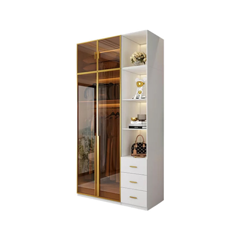 Modern White Wood Frame Wardrobe Armoire Freestanding Wardrobe with Soft Close Drawers Armoire & Side Cabinet & Top Cabinet 31.5"L x 23.5"W x 83"H Clearhalo 'Armoires & Wardrobes' 'armoires_wardrobes' 'Bedroom Furniture' 'furn' 'furn_armoires_wardrobes' 'Furniture' 7310498