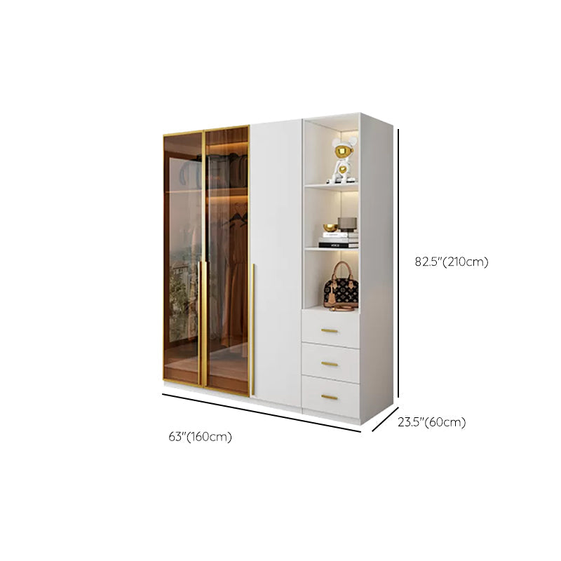 Modern White Wood Frame Wardrobe Armoire Freestanding Wardrobe with Soft Close Drawers