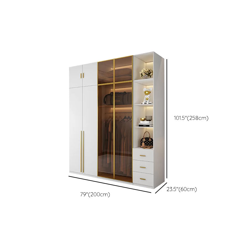 Modern White Wood Frame Wardrobe Armoire Freestanding Wardrobe with Soft Close Drawers