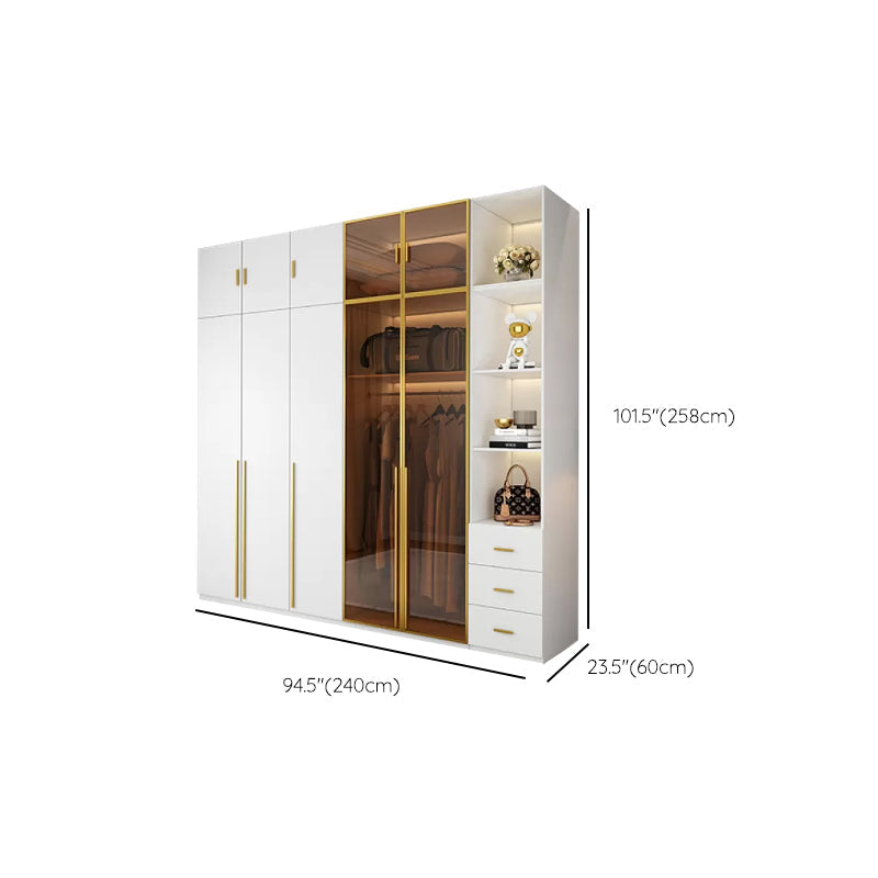 Modern White Wood Frame Wardrobe Armoire Freestanding Wardrobe with Soft Close Drawers