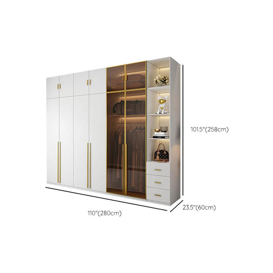 Modern White Wood Frame Wardrobe Armoire Freestanding Wardrobe with Soft Close Drawers