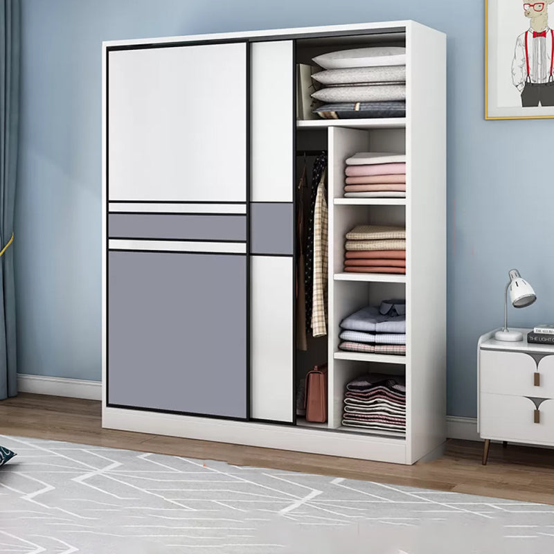 Freestanding Wood Frame Wardrobe Armoire Sliding Soft Close Doors Wardrobe Armoire 55"L x 20"W x 79"H Clearhalo 'Armoires & Wardrobes' 'armoires_wardrobes' 'Bedroom Furniture' 'furn' 'furn_armoires_wardrobes' 'Furniture' 7310522