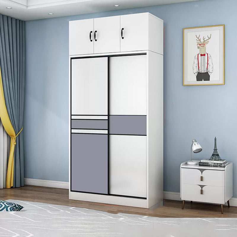 Freestanding Wood Frame Wardrobe Armoire Sliding Soft Close Doors Wardrobe Armoire with Top Cabinet Clearhalo 'Armoires & Wardrobes' 'armoires_wardrobes' 'Bedroom Furniture' 'furn' 'furn_armoires_wardrobes' 'Furniture' 7310525