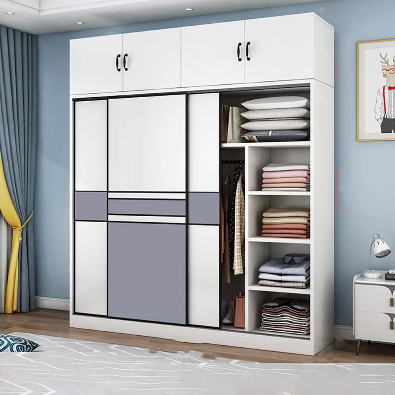 Freestanding Wood Frame Wardrobe Armoire Sliding Soft Close Doors Wardrobe Armoire with Top Cabinet Clearhalo 'Armoires & Wardrobes' 'armoires_wardrobes' 'Bedroom Furniture' 'furn' 'furn_armoires_wardrobes' 'Furniture' 7310530