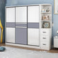 Freestanding Wood Frame Wardrobe Armoire Sliding Soft Close Doors Wardrobe Armoire with Side Cabinet Clearhalo 'Armoires & Wardrobes' 'armoires_wardrobes' 'Bedroom Furniture' 'furn' 'furn_armoires_wardrobes' 'Furniture' 7310533