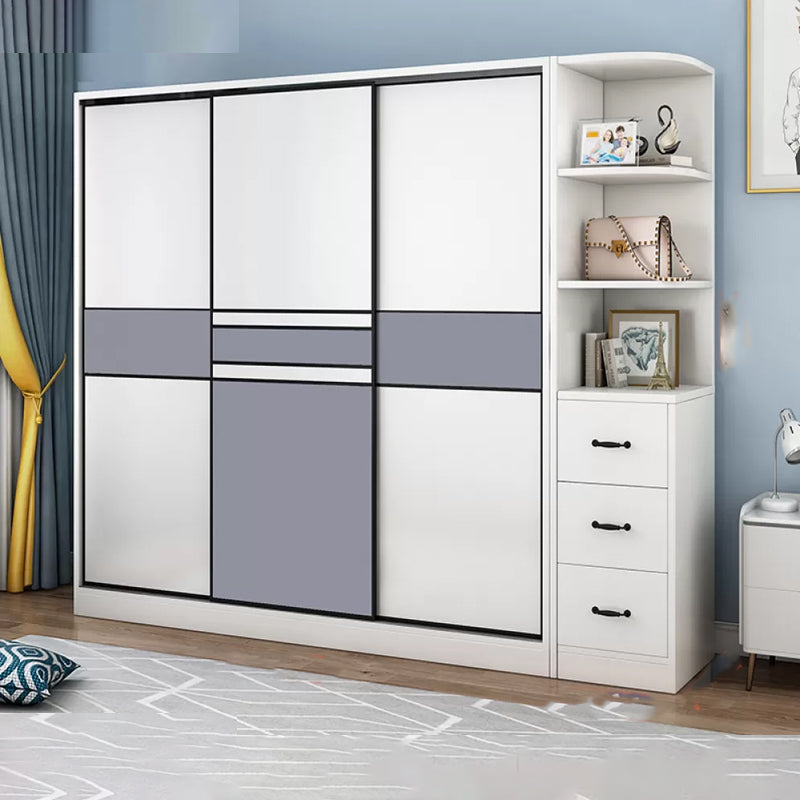 Freestanding Wood Frame Wardrobe Armoire Sliding Soft Close Doors Wardrobe Armoire with Side Cabinet Clearhalo 'Armoires & Wardrobes' 'armoires_wardrobes' 'Bedroom Furniture' 'furn' 'furn_armoires_wardrobes' 'Furniture' 7310533