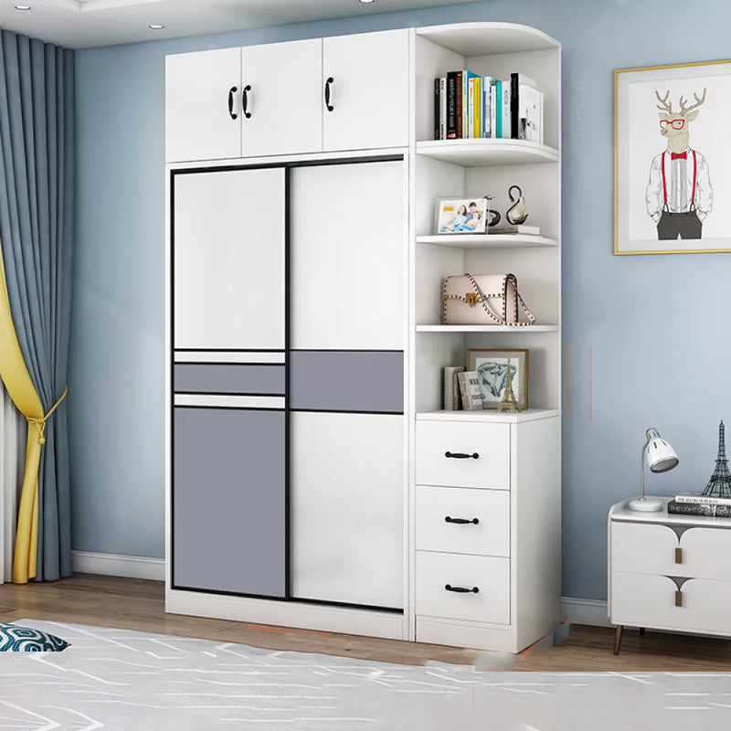 Freestanding Wood Frame Wardrobe Armoire Sliding Soft Close Doors Wardrobe Armoire & Side Cabinet & Top Cabinet Clearhalo 'Armoires & Wardrobes' 'armoires_wardrobes' 'Bedroom Furniture' 'furn' 'furn_armoires_wardrobes' 'Furniture' 7310536