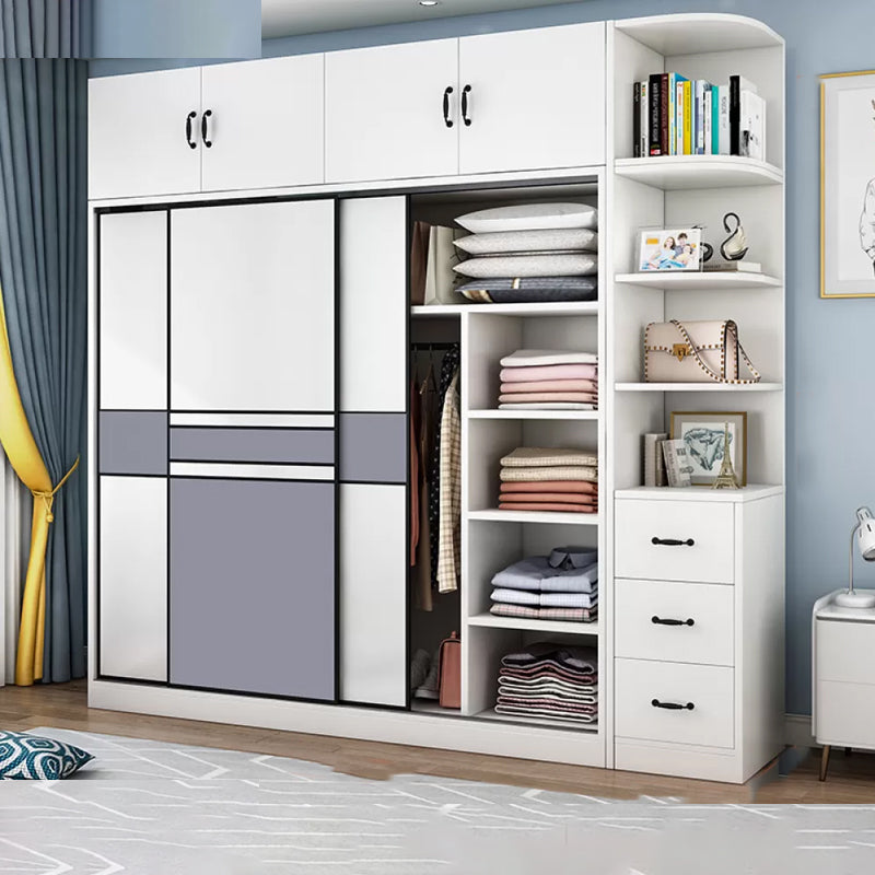 Freestanding Wood Frame Wardrobe Armoire Sliding Soft Close Doors Wardrobe Armoire & Side Cabinet & Top Cabinet Clearhalo 'Armoires & Wardrobes' 'armoires_wardrobes' 'Bedroom Furniture' 'furn' 'furn_armoires_wardrobes' 'Furniture' 7310539