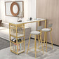 Round Upholstered Dining Stool Low Back Bar Stool with Gold Metal Base