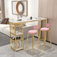 Round Upholstered Dining Stool Low Back Bar Stool with Gold Metal Base