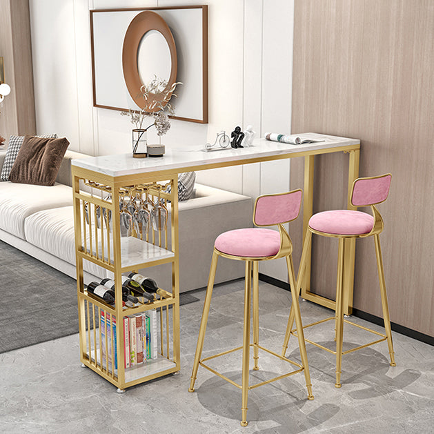 Round Upholstered Dining Stool Low Back Bar Stool with Gold Metal Base