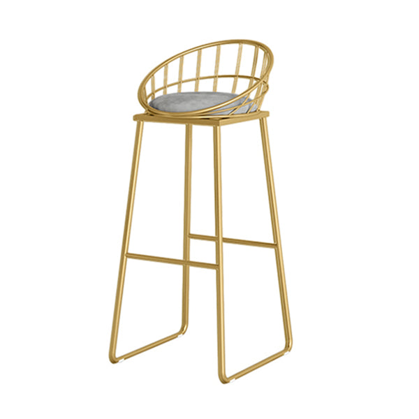 Round Upholstered Dining Stool Low Back Bar Stool with Gold Metal Base