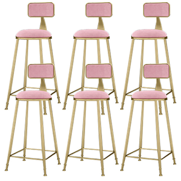 Round Upholstered Dining Stool Low Back Bar Stool with Gold Metal Base