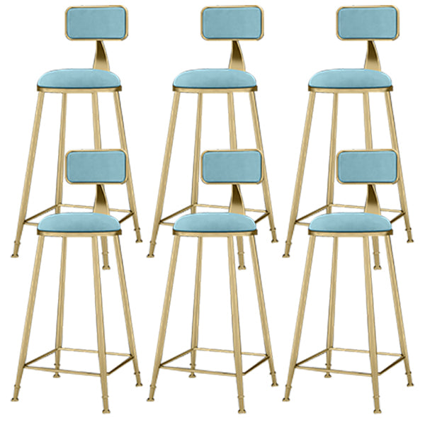 Round Upholstered Dining Stool Low Back Bar Stool with Gold Metal Base