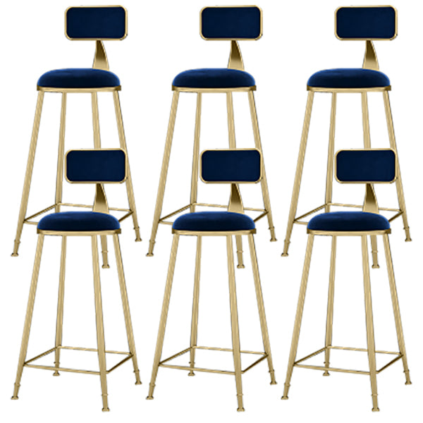 Round Upholstered Dining Stool Low Back Bar Stool with Gold Metal Base