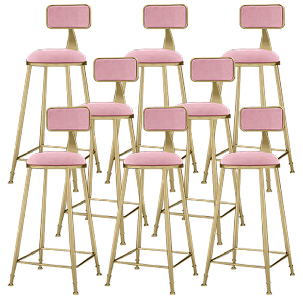 Round Upholstered Dining Stool Low Back Bar Stool with Gold Metal Base