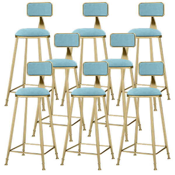 Round Upholstered Dining Stool Low Back Bar Stool with Gold Metal Base